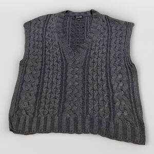 Lea & Viola Women’s Sweater Vest S Gray Cable Knit V-Neck Chunky Pullover
